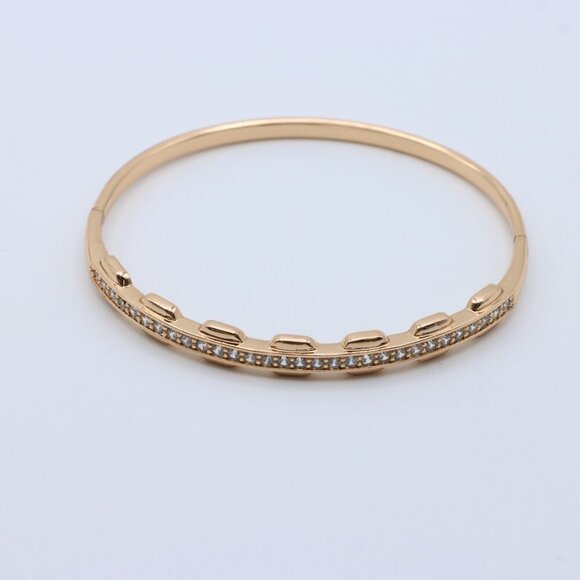 Rose Gold Bangle with Unique Textured Detailing and CZ Accents, XPBL0436 - Picture 3 of 12